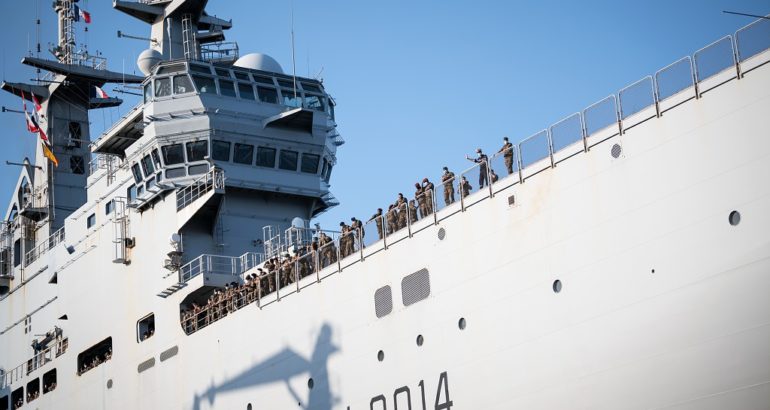 French Navy Mistral-class LHD Tonnerre departs for Beirut