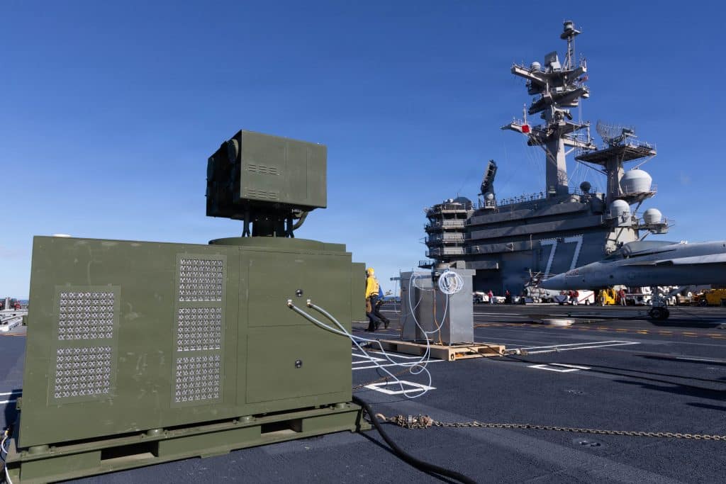 AV demonstrates LOCUST Laser Weapon System aboard Aircraft Carrier